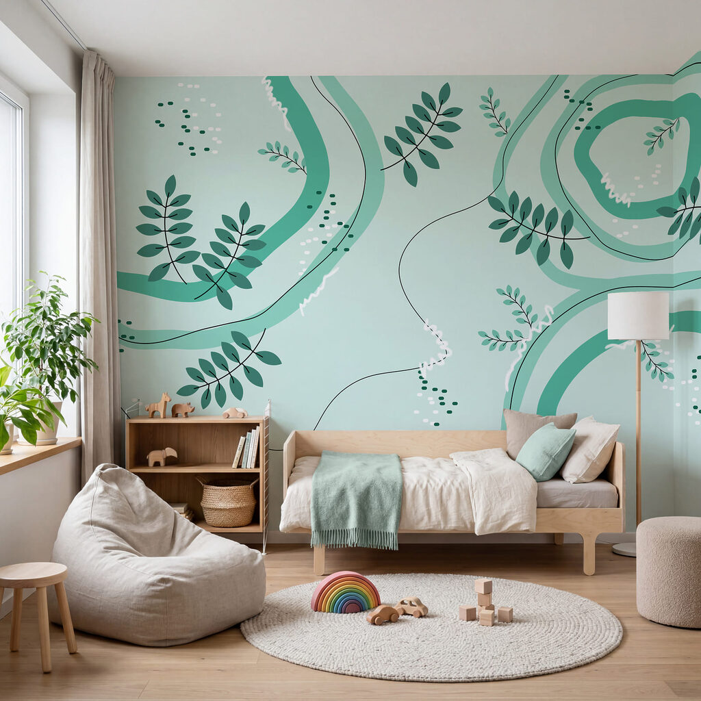 Motif vert et blanc avec des feuilles Motif vert et blanc avec des feuilles