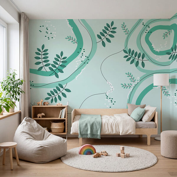 Motif vert et blanc avec des feuilles Motif vert et blanc avec des feuilles