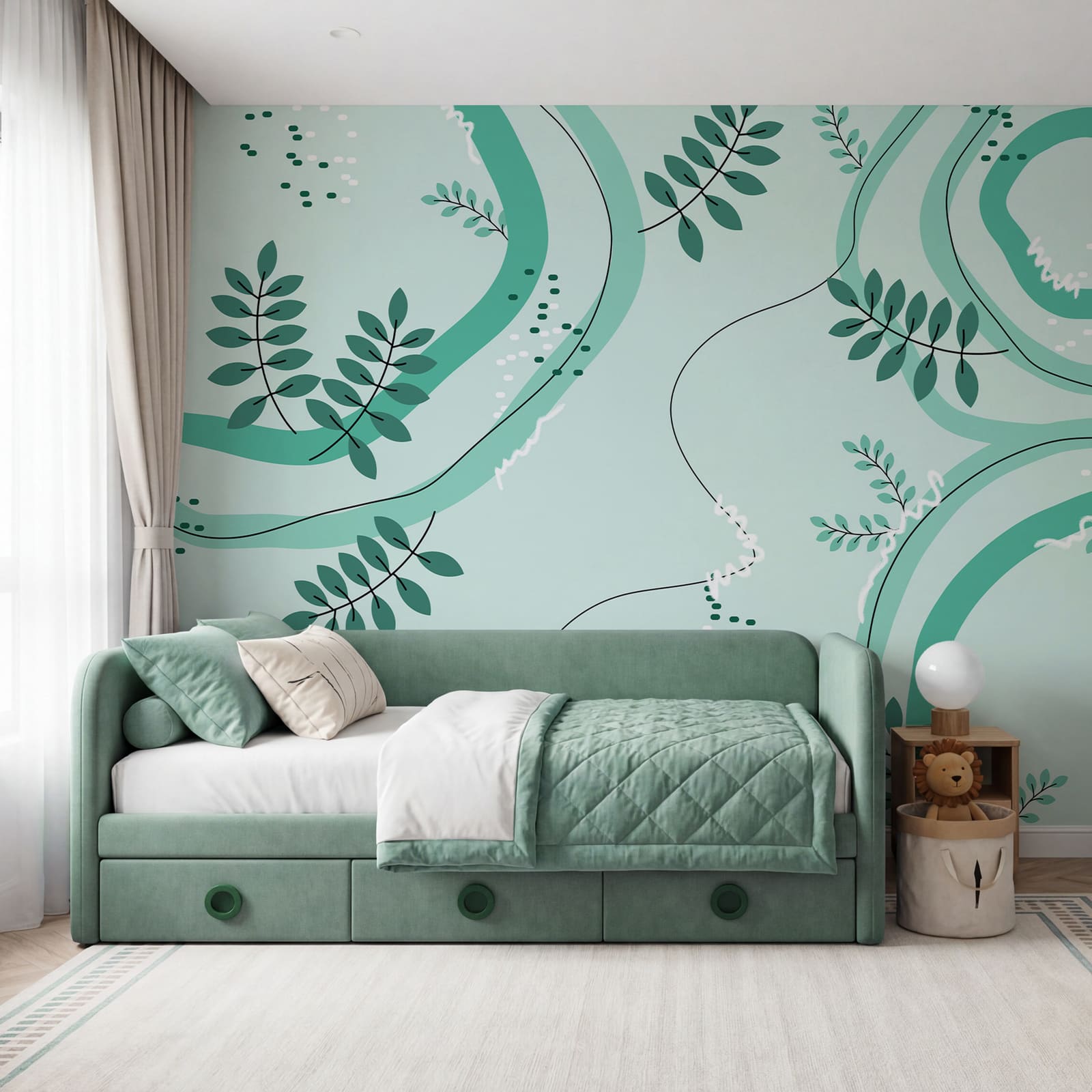 Motif vert et blanc avec des feuilles Motif vert et blanc avec des feuilles