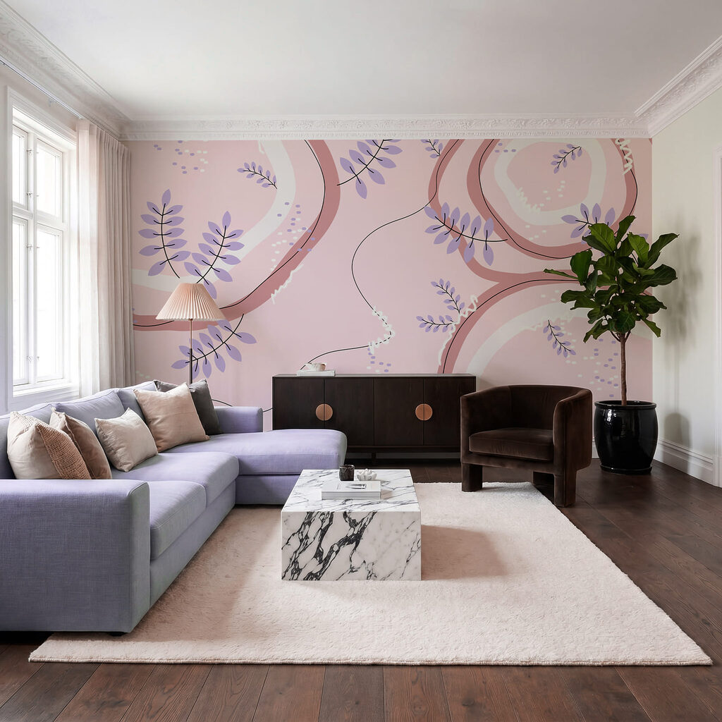 Motif rose et violet avec des feuilles Motif rose et violet avec des feuilles