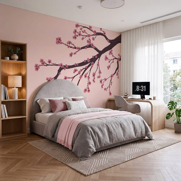 Branche d'arbre avec des fleurs roses Branche d'arbre avec des fleurs roses