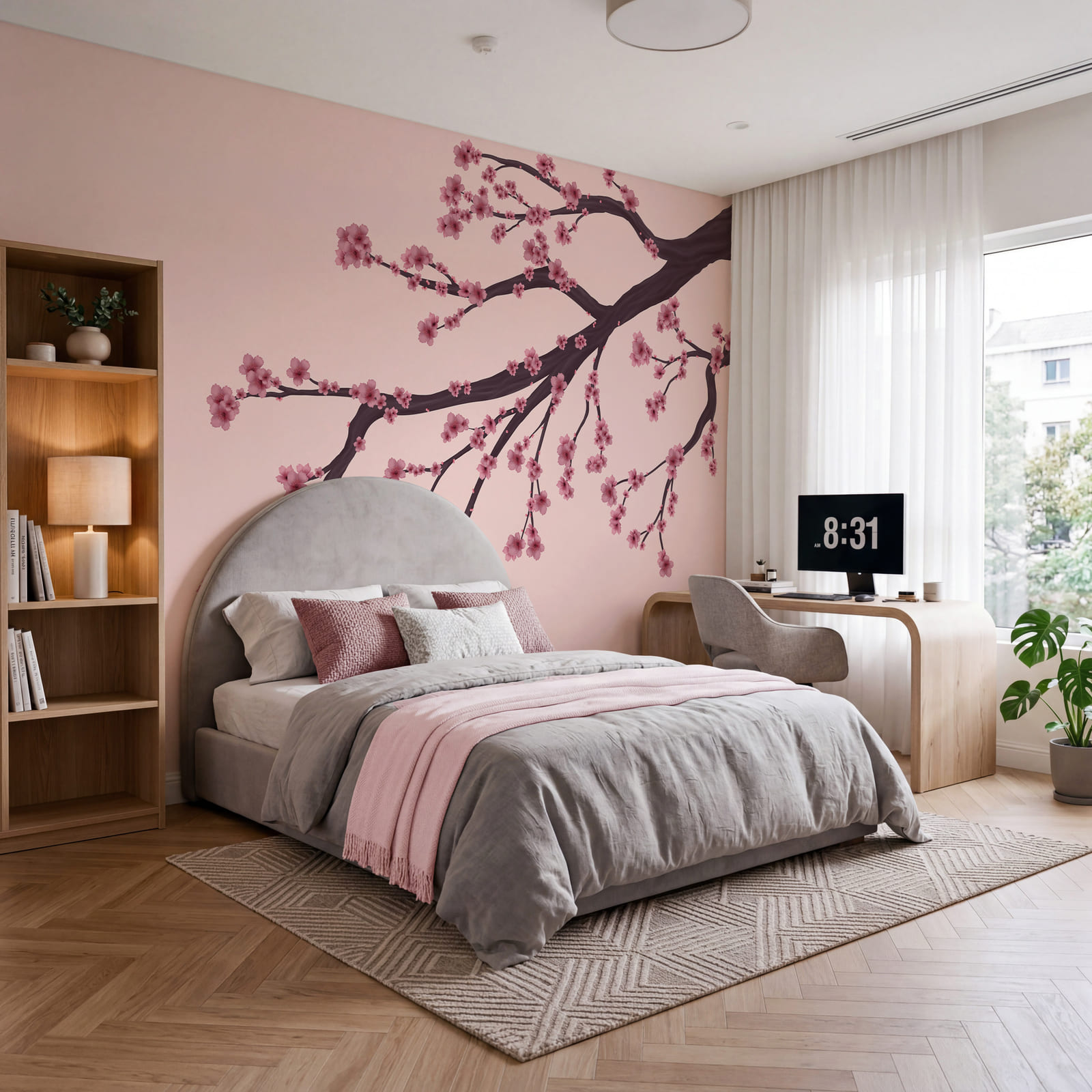 Branche d'arbre avec des fleurs roses Branche d'arbre avec des fleurs roses