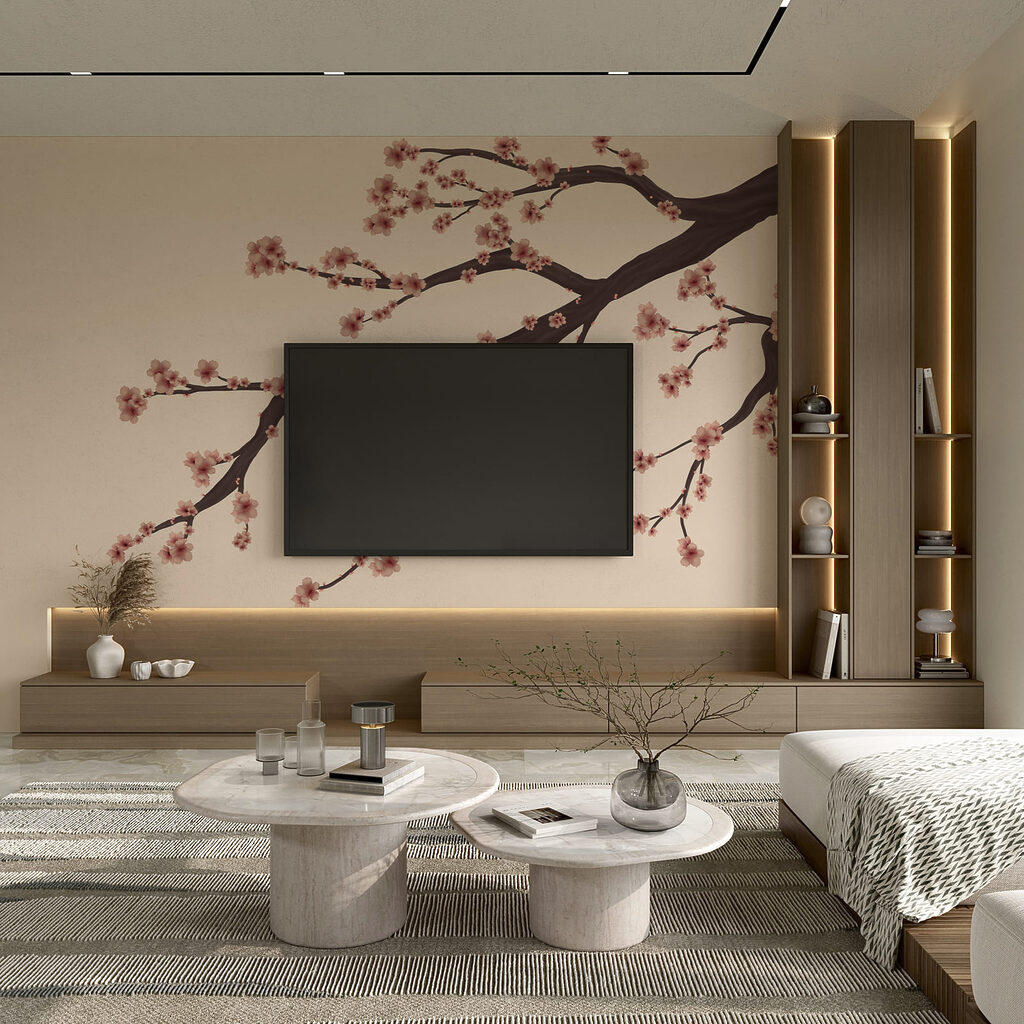 Branche d'arbre avec des fleurs roses