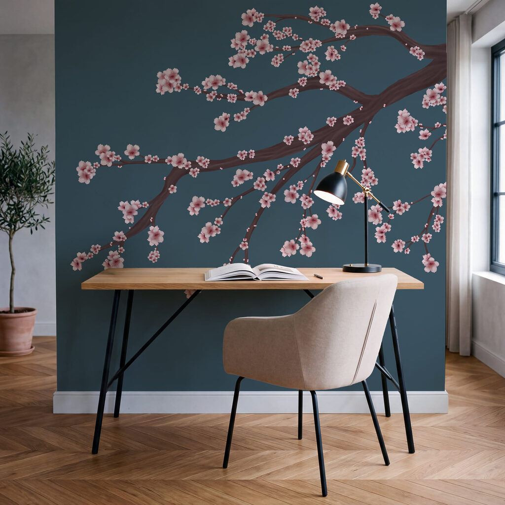 Branche d'arbre avec des fleurs roses