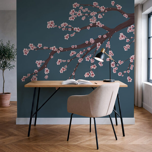 Branche d'arbre avec des fleurs roses