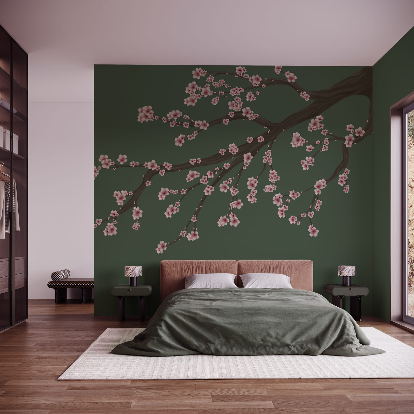 Branche d'arbre avec des fleurs roses Branche d'arbre avec des fleurs roses