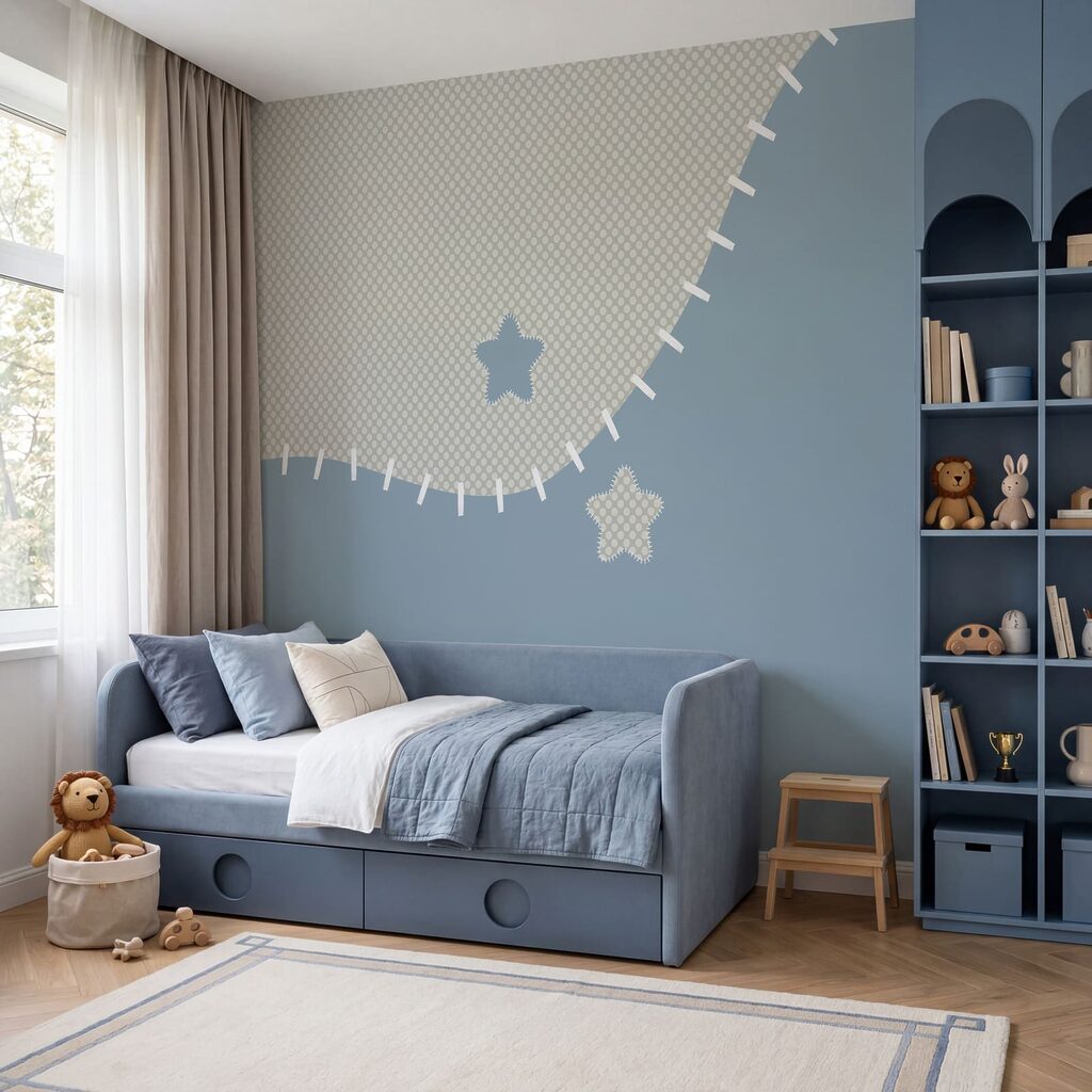 Tissu bleu et blanc à motifs d'étoiles Tissu bleu et blanc à motifs d'étoiles
