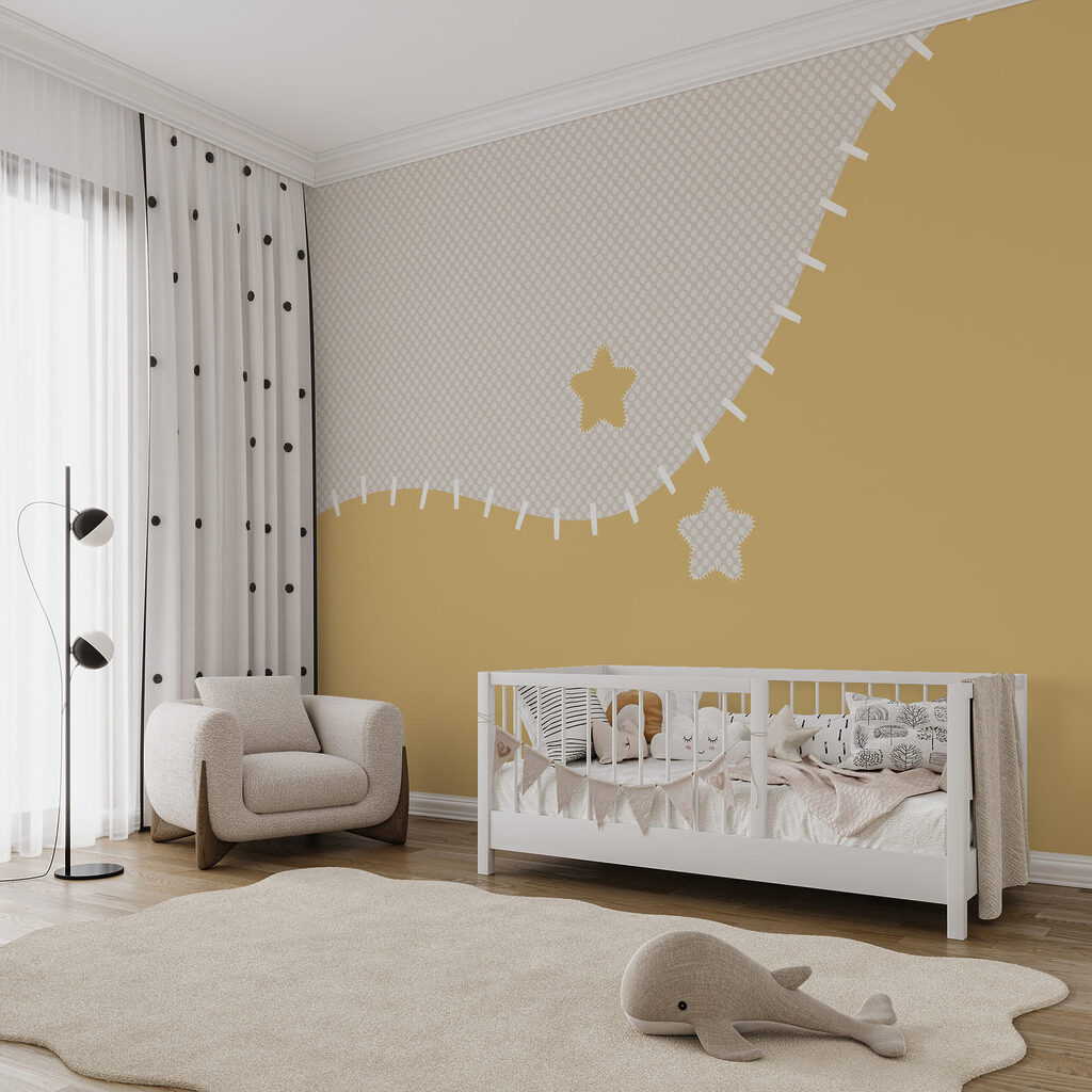 Tissu blanc et jaune à motifs d'étoiles Tissu blanc et jaune à motifs d'étoiles