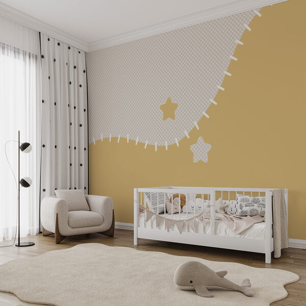 Tissu blanc et jaune à motifs d'étoiles Tissu blanc et jaune à motifs d'étoiles