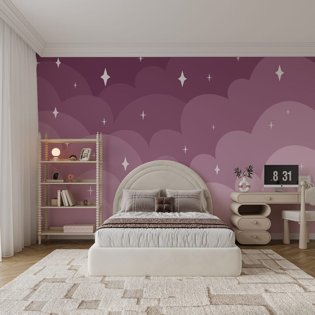 Des nuages et des étoiles violets et roses Des nuages et des étoiles violets et roses