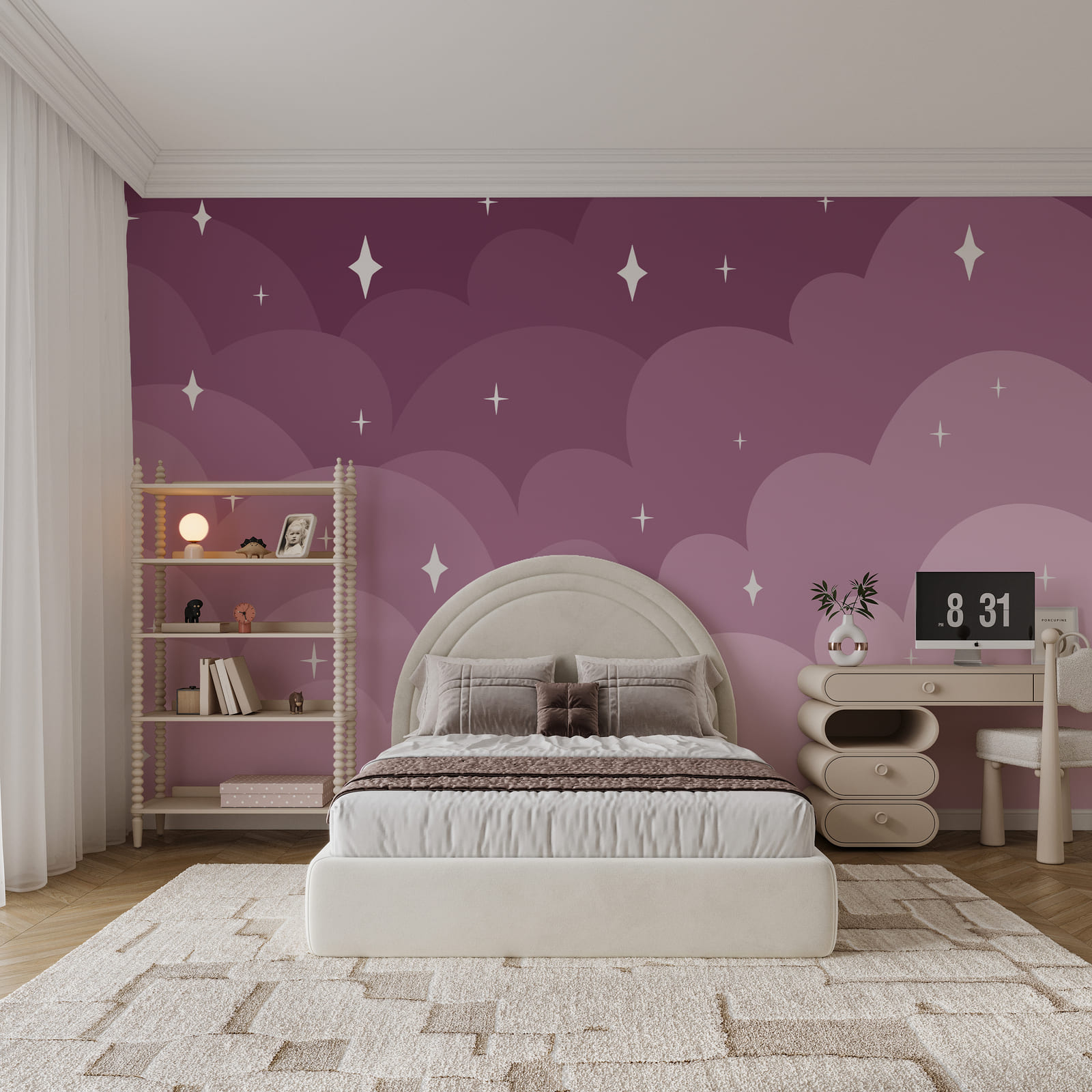 Des nuages et des étoiles violets et roses Des nuages et des étoiles violets et roses