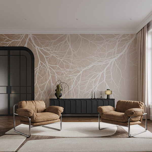 Des branches blanches sur un fond beige