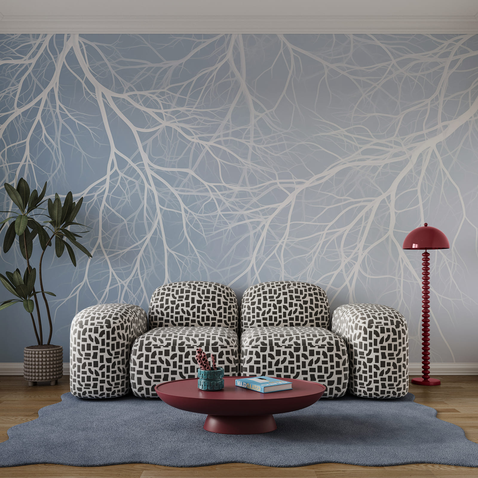 Des branches blanches sur fond bleu Des branches blanches sur fond bleu