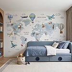 Papier peint Carte du monde avec des animaux et des oiseaux