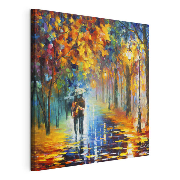 Tableaux A painting of a couple walking in a park with trees and a lamp post (UGS : s15186)