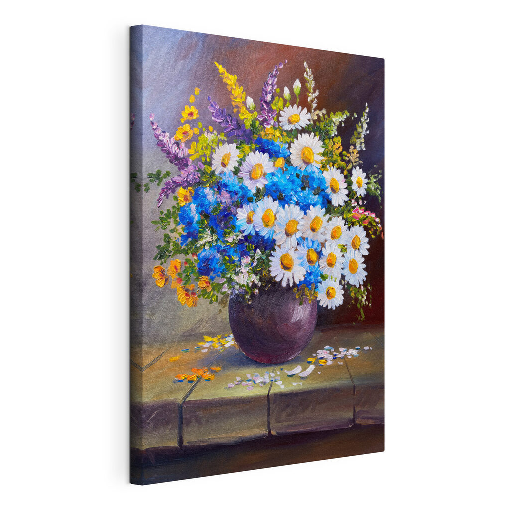 A painting of flowers in a vase A painting of flowers in a vase