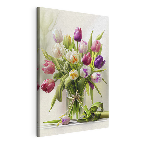 Un bouquet de tulipes dans un vase en verre Tableaux Un bouquet de tulipes dans un vase en verre