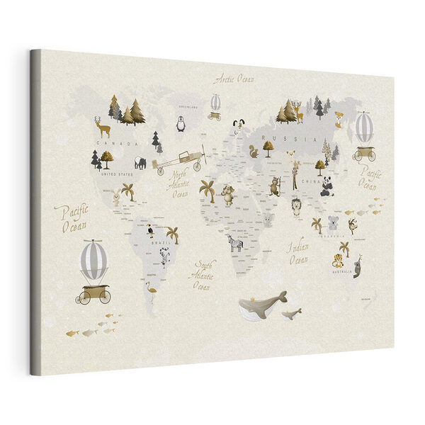 Une carte du monde avec des animaux Tableaux Une carte du monde avec des animaux