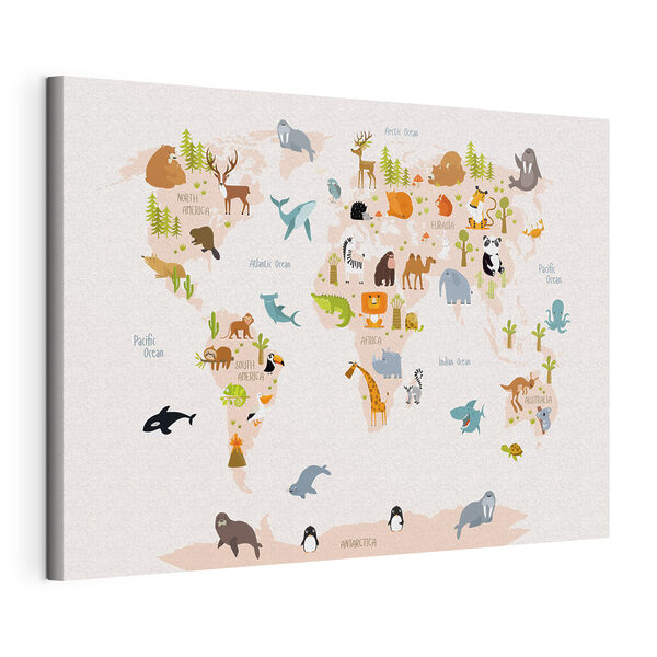 Tableaux Une carte du monde avec des animaux (UGS : s31807) Tableaux Tableaux Une carte du monde avec des animaux (UGS : s31807)