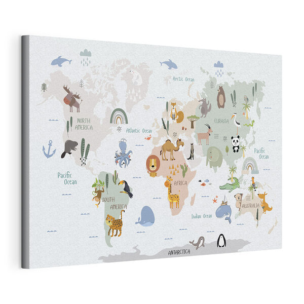 Une carte du monde avec des animaux Tableaux Une carte du monde avec des animaux
