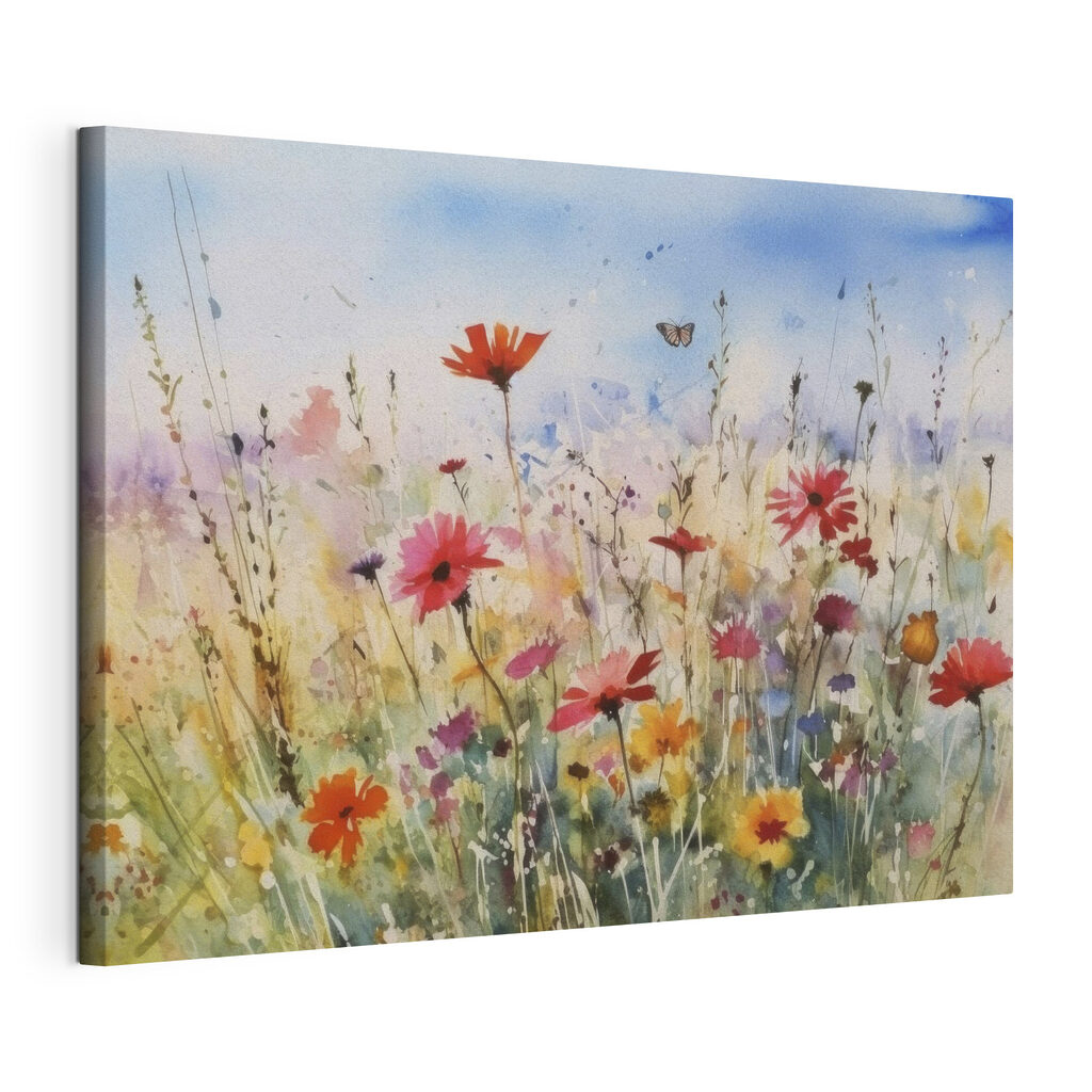A watercolor painting of flowers and a butterfly A watercolor painting of flowers and a butterfly