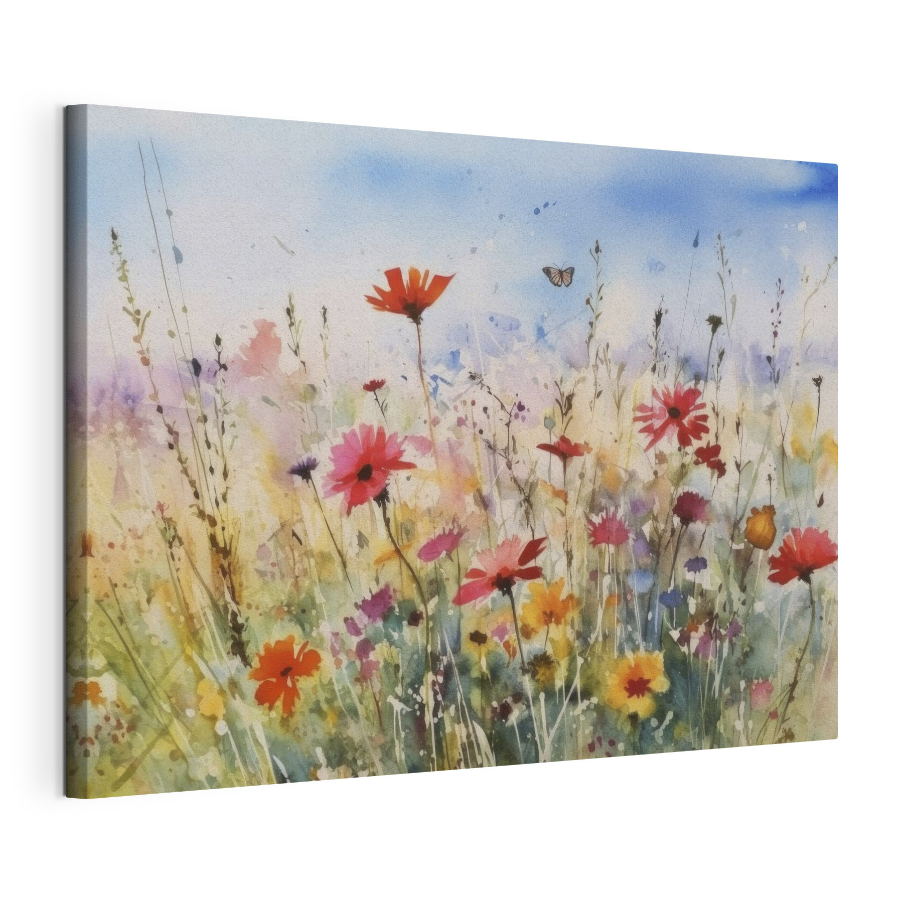 A watercolor painting of flowers and a butterfly A watercolor painting of flowers and a butterfly