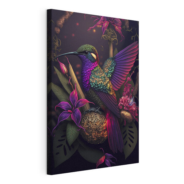 Un oiseau coloré assis sur une boule de fleurs Tableaux Un oiseau coloré assis sur une boule de fleurs