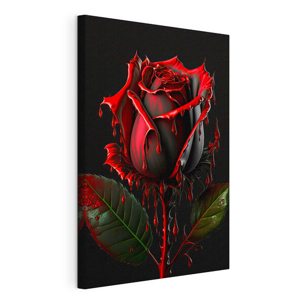 Tableaux Une rose rouge avec des feuilles vertes et des gouttes de peinture rouge (UGS : s33709) Tableaux Tableaux Une rose rouge avec des feuilles vertes et des gouttes de peinture rouge (UGS : s33709)