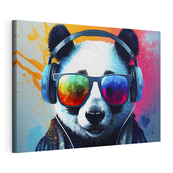 Un panda portant des écouteurs et des lunettes de soleil Tableaux Un panda portant des écouteurs et des lunettes de soleil