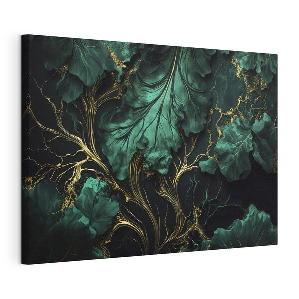 Feuilles élégantes de couleur sarcelle avec des veines métalliques Tableaux Feuilles élégantes de couleur sarcelle avec des veines métalliques
