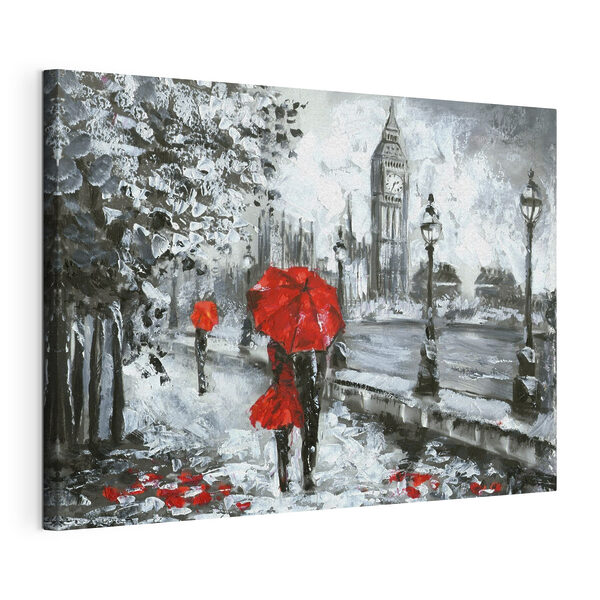 Tableaux Peinture d'un couple tenant des parapluies dans une ville enneigée (UGS : s34614) Tableaux Tableaux Peinture d'un couple tenant des parapluies dans une ville enneigée (UGS : s34614)