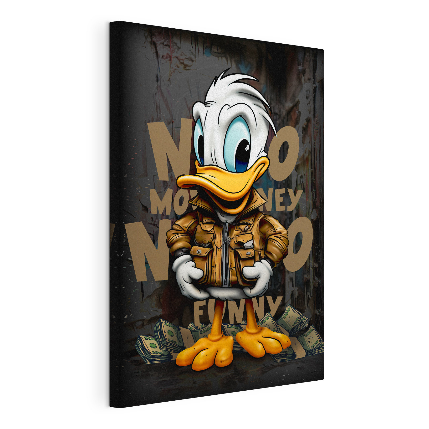 Cartoon duck wearing a jacket and holding a bunch of money Cartoon duck wearing a jacket and holding a bunch of money