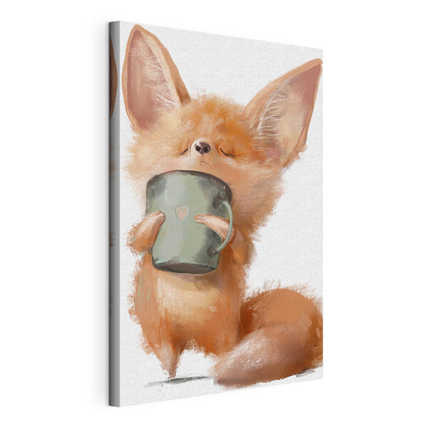 Un renard tenant une tasse Tableaux Un renard tenant une tasse