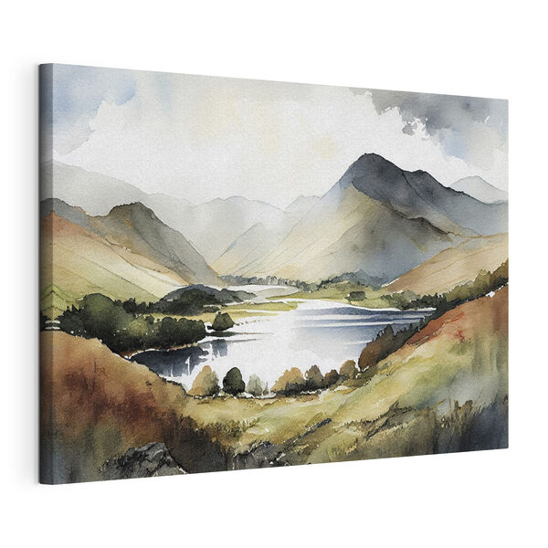 Aquarelle d'un lac entouré de montagnes Tableaux Aquarelle d'un lac entouré de montagnes