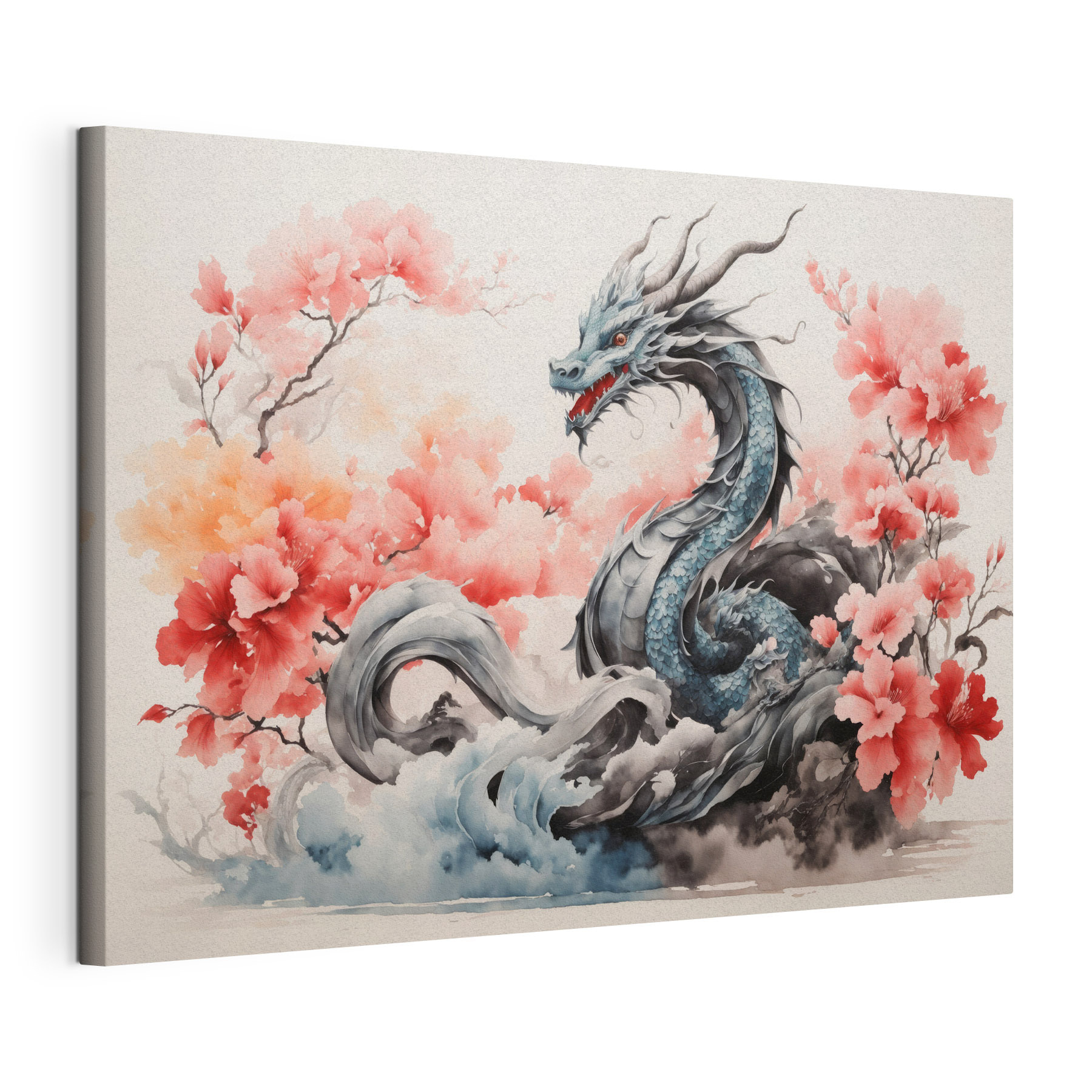A dragon with pink flowers A dragon with pink flowers