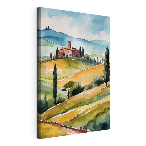 Tableaux Aquarelle d'une maison sur une colline avec des arbres et des collines (UGS : s36683) Tableaux Tableaux Aquarelle d'une maison sur une colline avec des arbres et des collines (UGS : s36683)