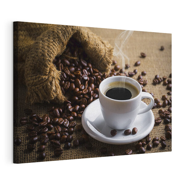 Tableaux Une tasse de café et un sac de grains de café