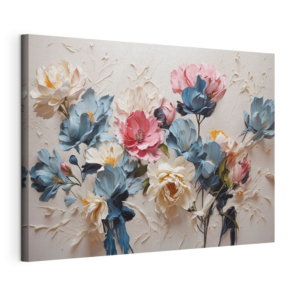 A painting of flowers on a white surface A painting of flowers on a white surface
