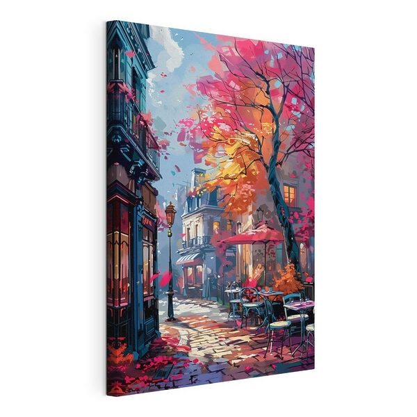 Tableaux Une rue avec des tables, des chaises et des parasols (UGS : s37459) Tableaux Tableaux Une rue avec des tables, des chaises et des parasols (UGS : s37459)