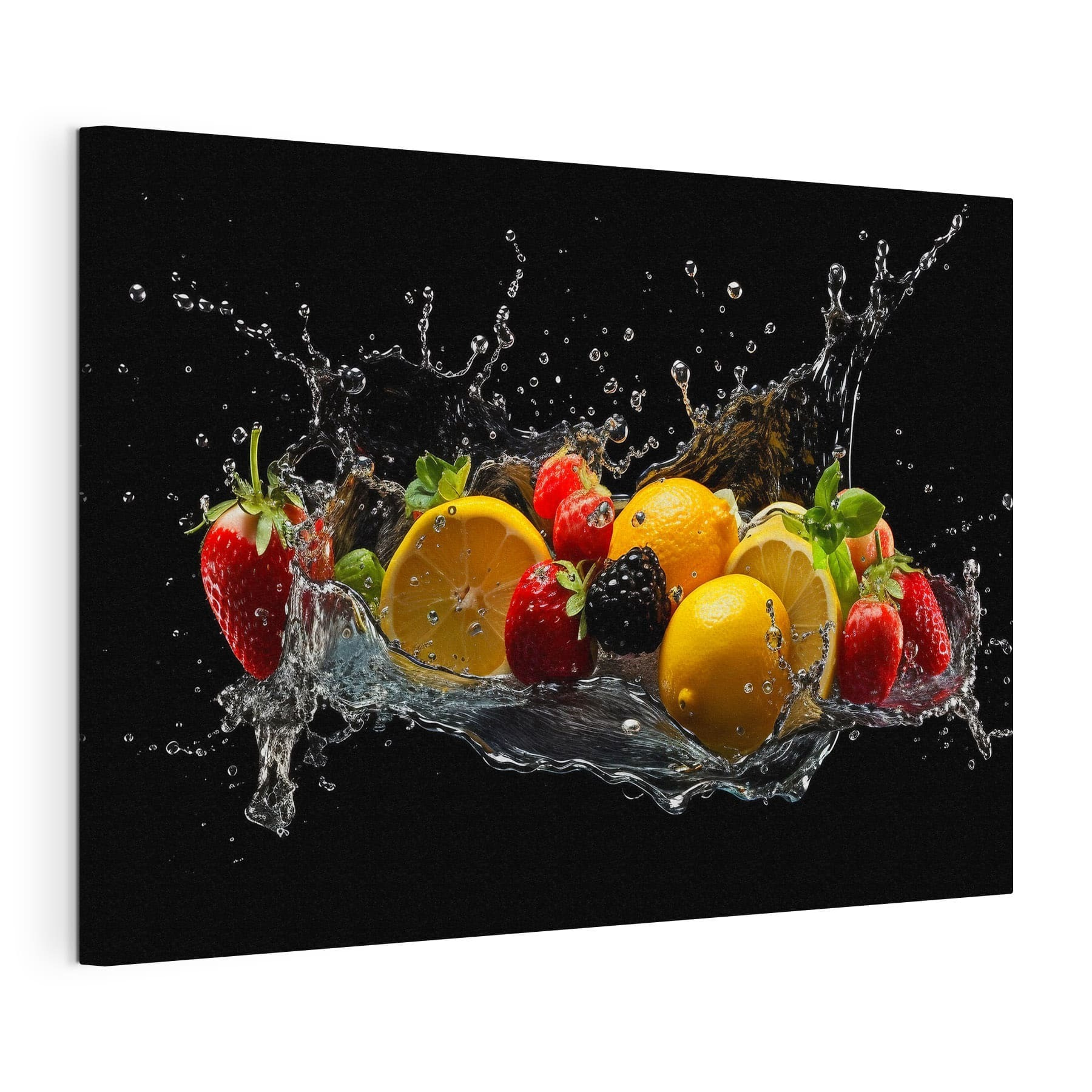 A group of fruits splashing into water A group of fruits splashing into water