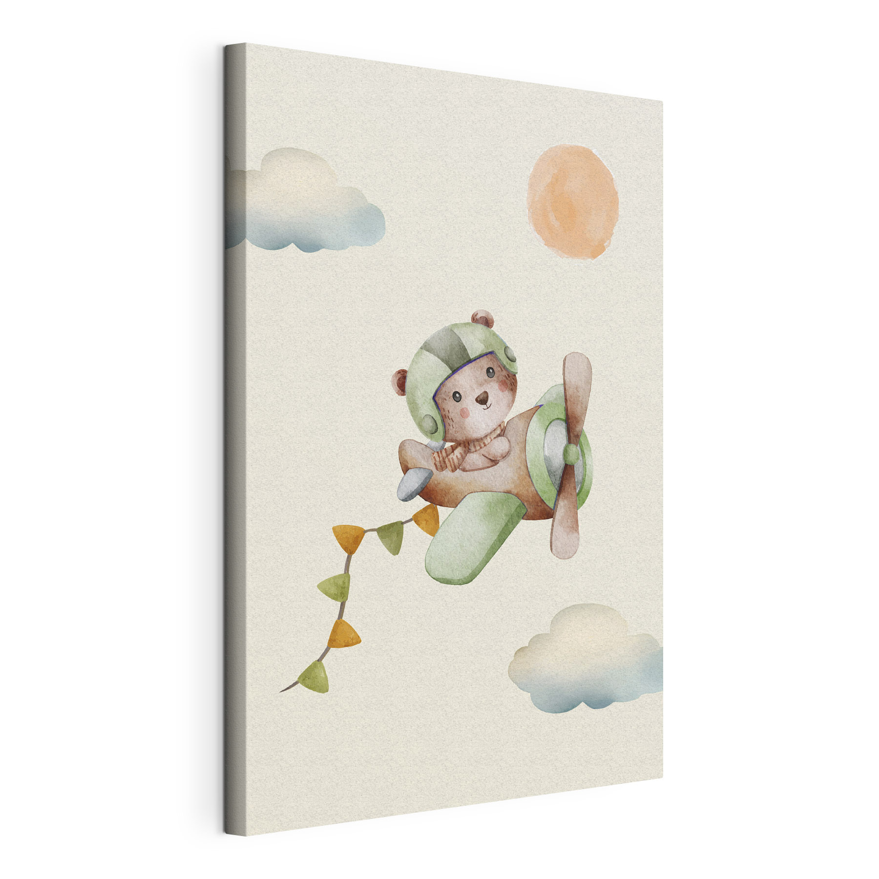 A watercolor painting of a teddy bear in a plane A watercolor painting of a teddy bear in a plane