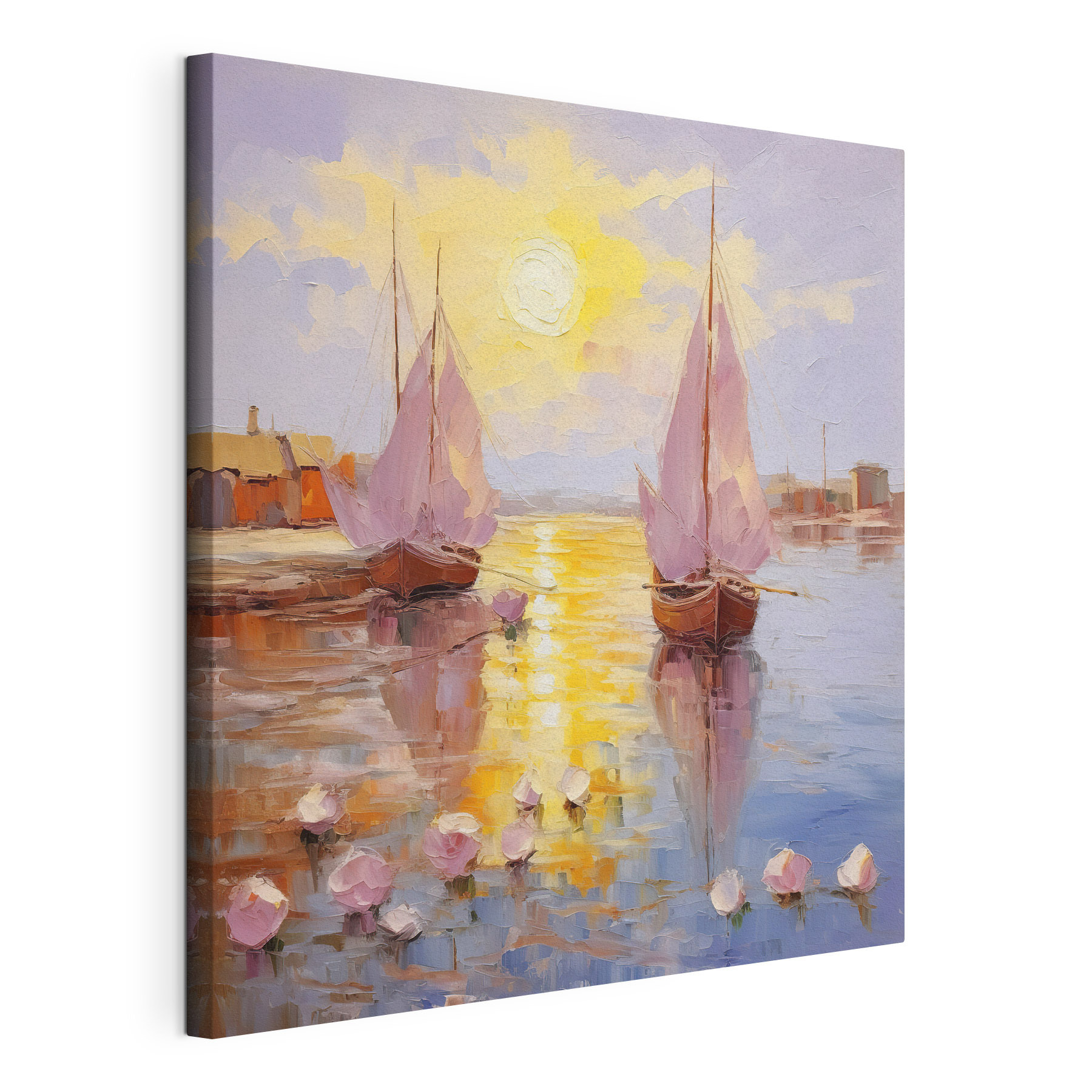 A painting of boats on water A painting of boats on water