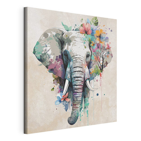 Tableaux Un éléphant avec des fleurs et des feuilles (UGS : s38333) Tableaux Tableaux Un éléphant avec des fleurs et des feuilles (UGS : s38333)