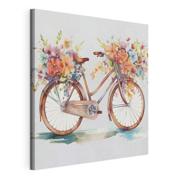 Une peinture à l'aquarelle d'une bicyclette avec des fleurs Tableaux Une peinture à l'aquarelle d'une bicyclette avec des fleurs