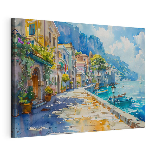 Aquarelle d'une ville le long d'une étendue d'eau Tableaux Aquarelle d'une ville le long d'une étendue d'eau