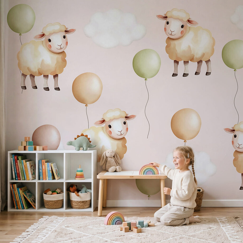 Motif représentant des moutons et des ballons Motif représentant des moutons et des ballons