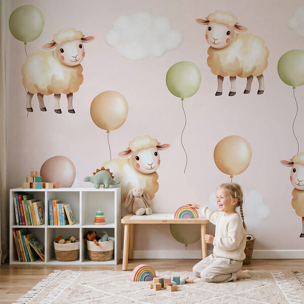 Motif représentant des moutons et des ballons Motif représentant des moutons et des ballons