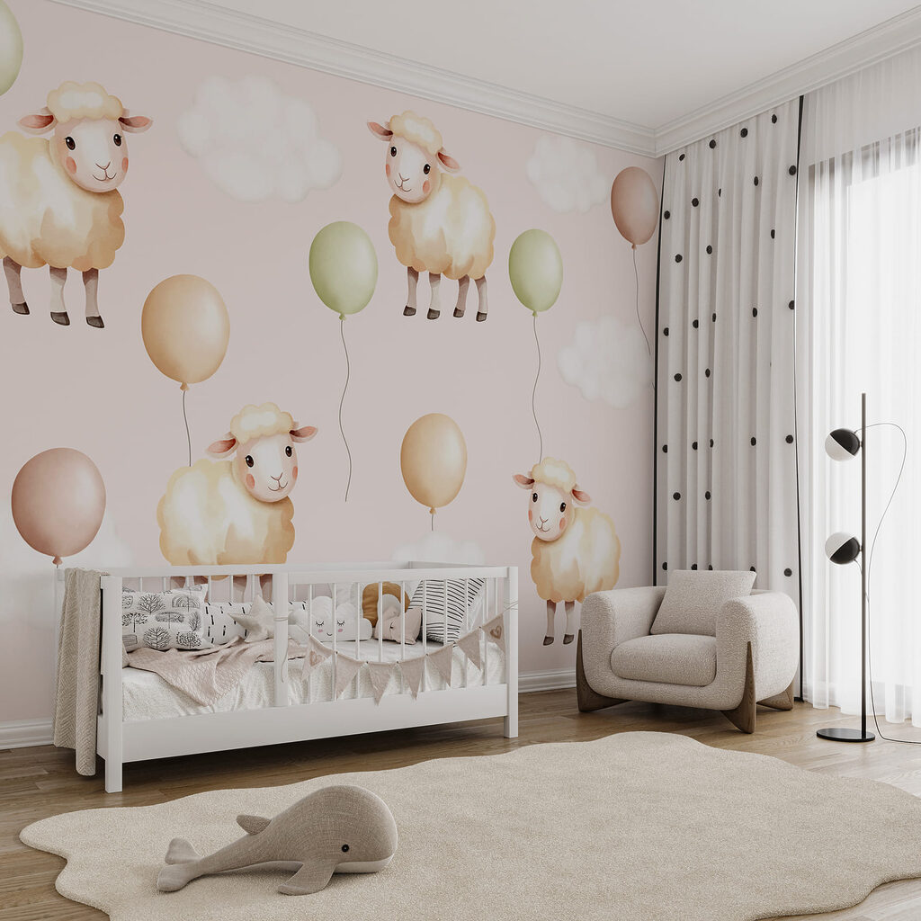 Motif représentant des moutons et des ballons Motif représentant des moutons et des ballons