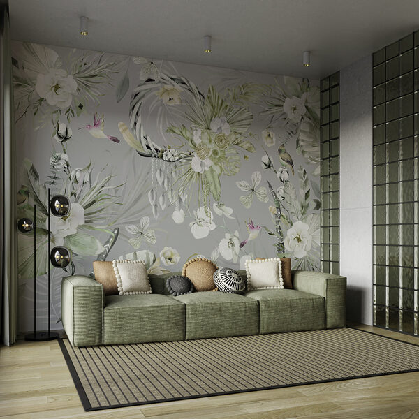 Motif floral avec des oiseaux et des fleurs Motif floral avec des oiseaux et des fleurs