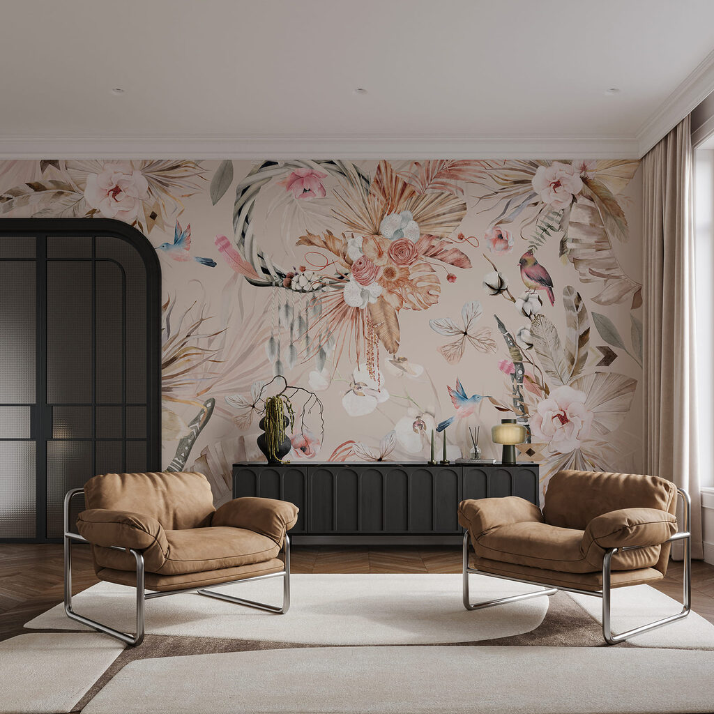 Motif floral avec des oiseaux et des fleurs Motif floral avec des oiseaux et des fleurs